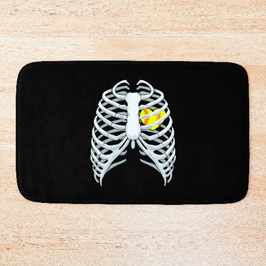 Funny Softbal Heart Skeleton Rib Cage Halloween Bath Mats