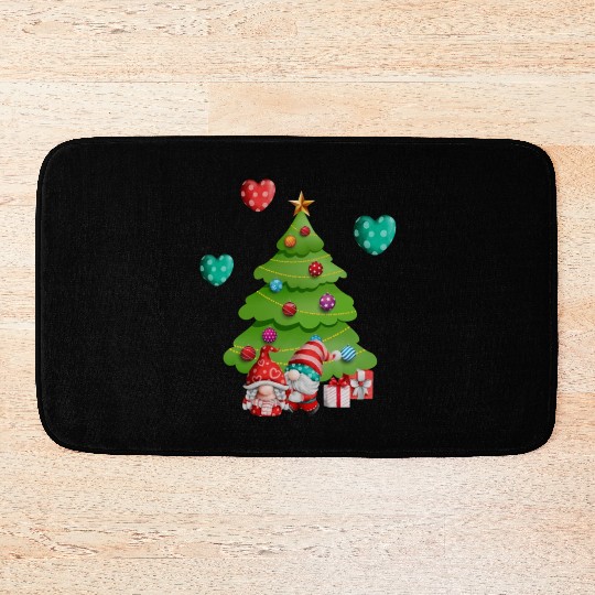 christmas is love, gnomes, christmas tree, love Bath Mats
