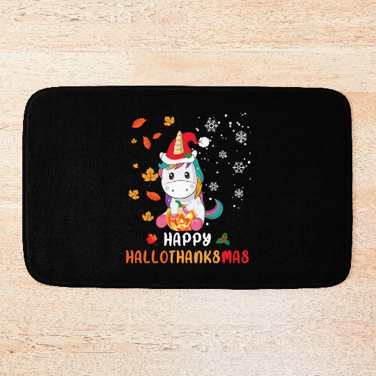 Unicorn Lover Halloween Happy Hallothanksmas Bath Mats