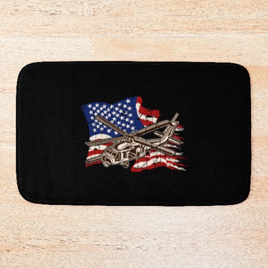 Helicopter with american flag background - chopper Bath Mats