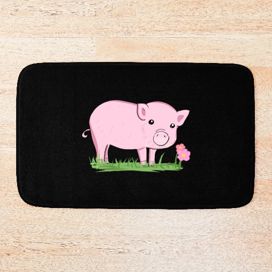 Pig Symbol Nature Animal Grass Flower Bath Mats