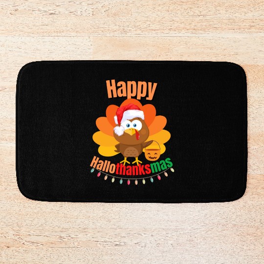 Happy Hallothanksmas Trick or Treat Santa Turkey Bath Mats