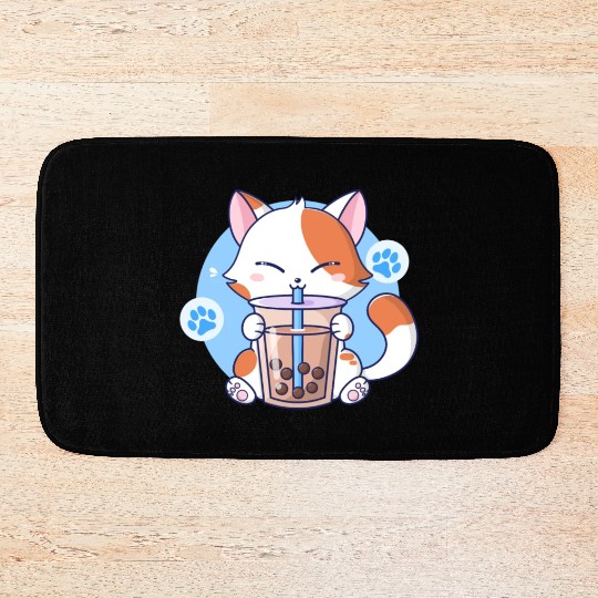 Cat Boba Tea Bubble Tea Kawaii Anime Japanese Neko Bath Mats