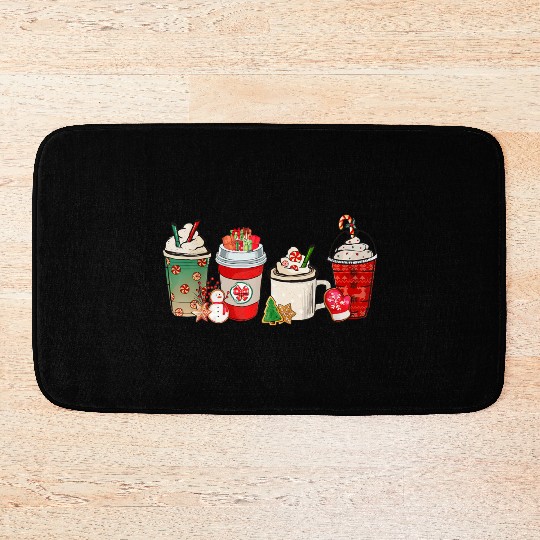 Merry Christmas Coffee Snowman Latte Peppermint Bath Mats