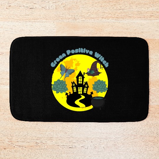 Halloween Green Positive Witch Hat Bath Mats