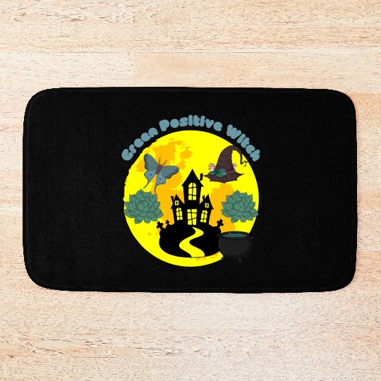 Halloween Green Positive Witch Hat Bath Mats