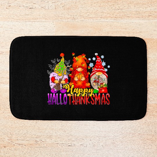 Happy Hallothanksmas Gnomes Lover Halloween Bath Mats
