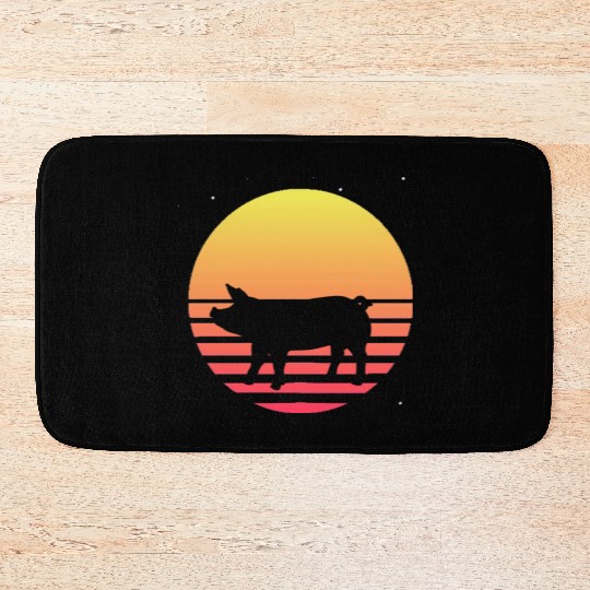 Farm Animal Lover Farmer Gift Retro Vaporwave Pig Bath Mats