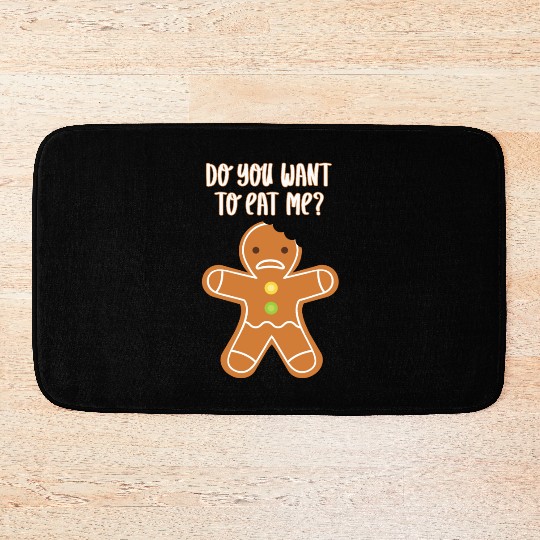 Angry Gingerbread X-mas Do You Want To Eat Me? Bath Mats