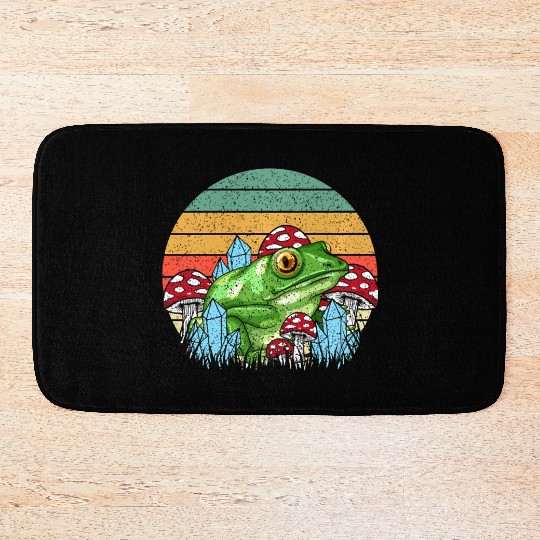 Retro Realistic Toad Frog Mushrooms Bath Mats