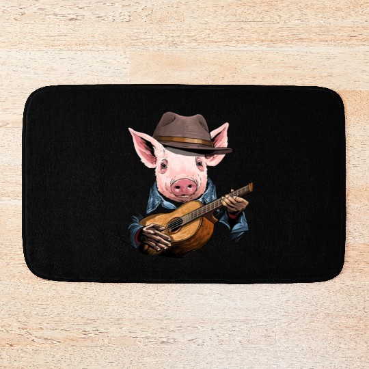 Acoustic Guitar Pig Guitar Player Farm Animal Bath Mats