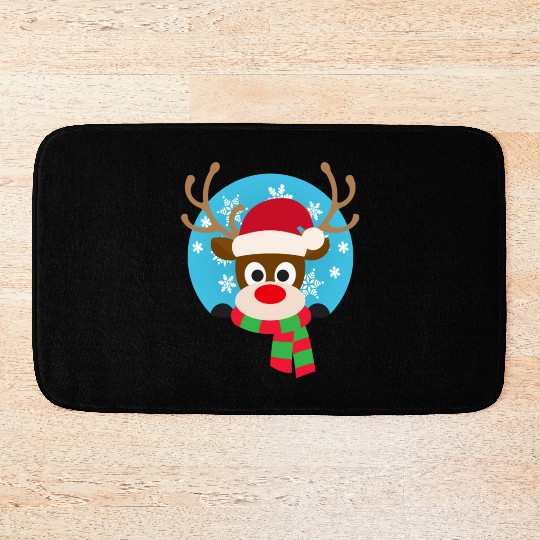 Cute Rudolph Red-Nosed Reindeer Christmas Design Bath Mats