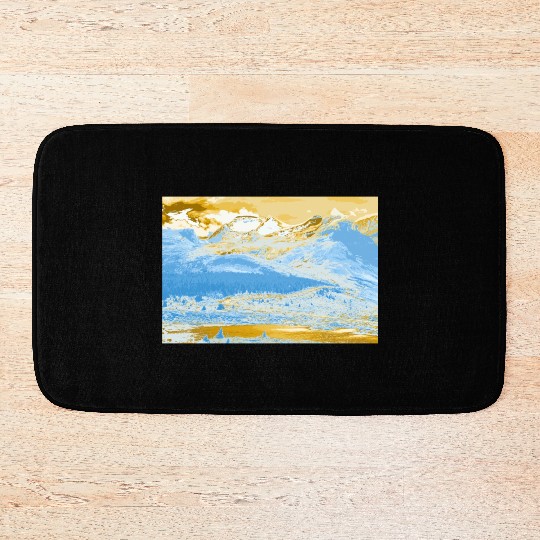 Golden Blue Mountain Lake Bath Mats