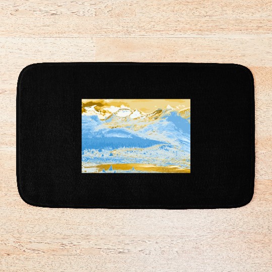 Golden Blue Mountain Lake Bath Mats