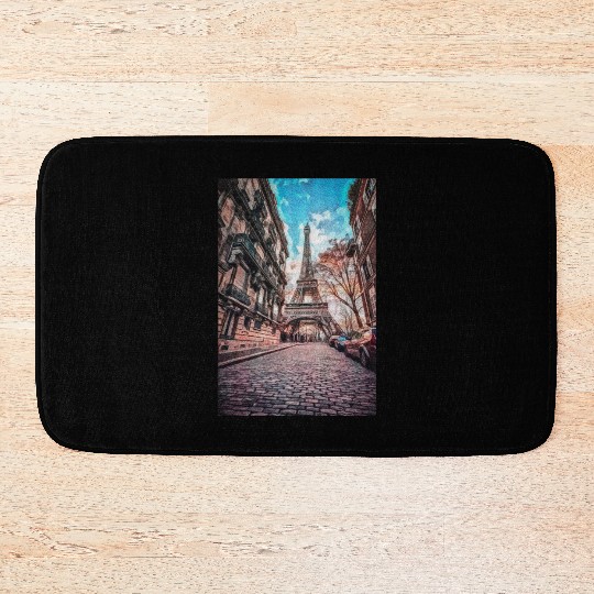 Vintage Eiffel Tower -Paris Painting France Lover Bath Mats