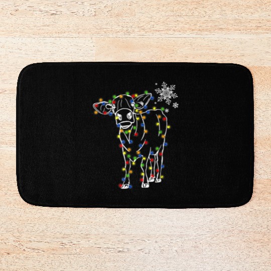 Cow Christmas Light Tree Cow Xmas Snow Lover Bath Mats