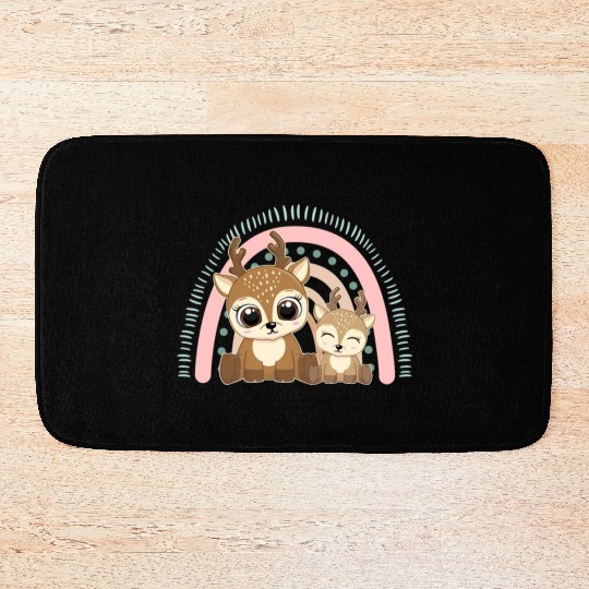 Baby Reindeer Christmas Big Sister Rainbow Boho Bath Mats