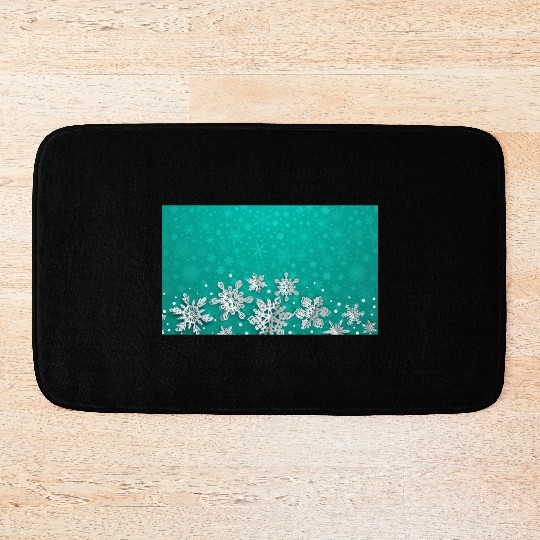 Teal Snowflakes Pattern Bath Mats
