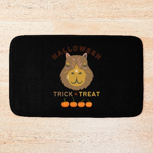 Capybara with a pumpkin Bath Mats