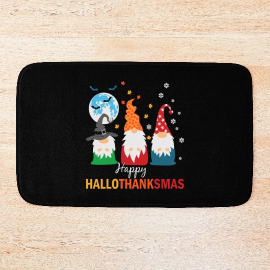 Happy Hallothanksmas Gnomes Lover Halloween Bath Mats