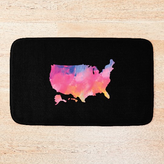 USA Map Watercolor Art America Bath Mats