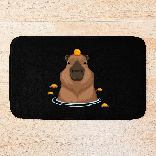 Funny Capybara Oranges Rodent Guinea Pig Lover Pun Bath Mats