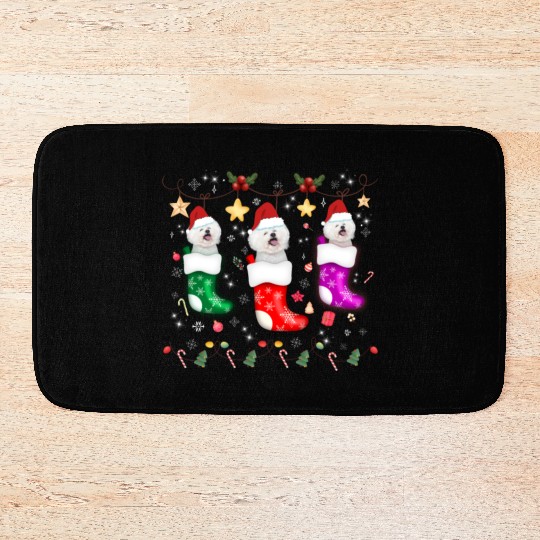 Bichon Frise Christmas Lights Gift Funny Xmas Bath Mats