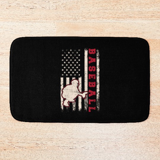 Baseball Catcher USA Flag Patriotic American Flag Bath Mats