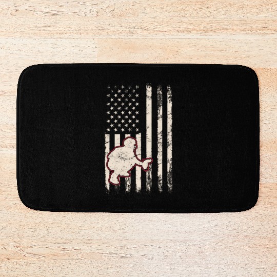 Baseball Catcher USA Flag Patriotic American Flag Bath Mats