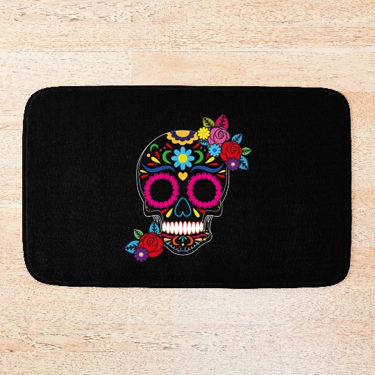 Day of The Dead Colorful Sugar Skull Bath Mats