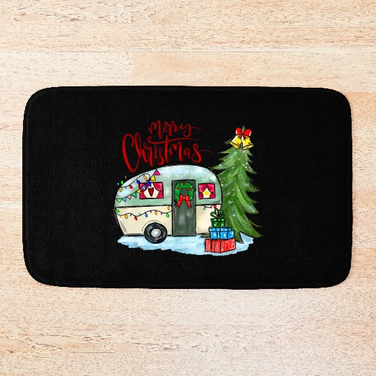 Merry Christmas Happy Camper Funny Camping Life Bath Mats