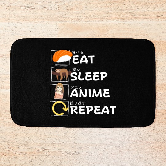Eat Sleep Anime Repeat Bath Mats, Anime Manga