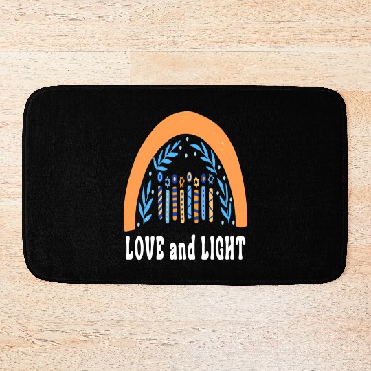 Love And Light Rainbow Hanukkah Jewish Chanukah Bath Mats