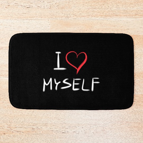 i love me heart text Bath Mats