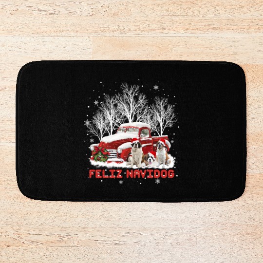 Feliz Navidog Saint Bernard Christmas Dog Lovers Bath Mats