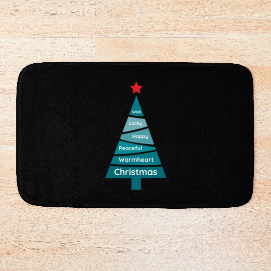 Minimalist Teal Blue Christmas Pine Bath Mats