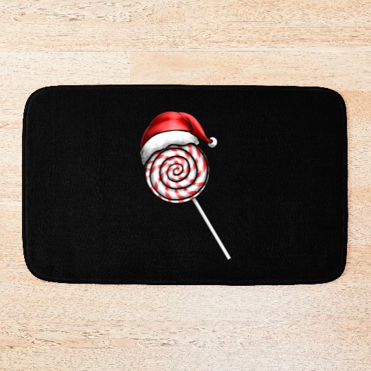 Candy Cane Lollipop Santas Hat Merry Christmas Bath Mats