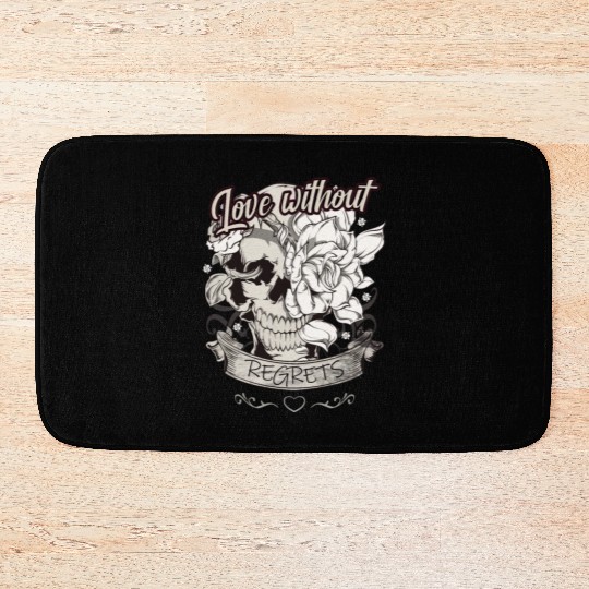 Love With No Regrets Skull With Roses Gift Bath Mats
