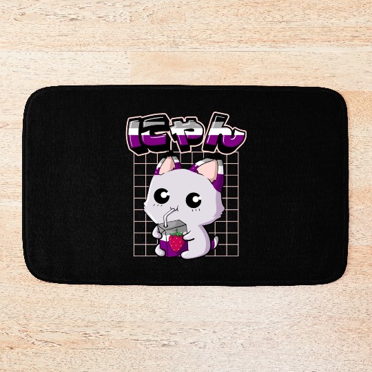 Asexual Pride Kawaii Cat Strawberry Milk Asexual F Bath Mats
