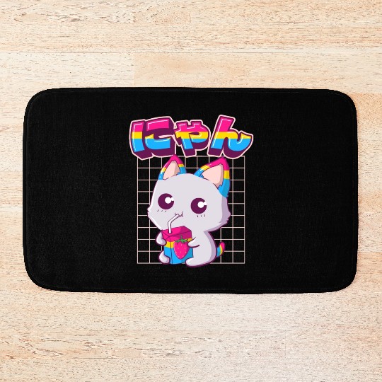 Pansexual Pride Kawaii Cat Strawberry Milk Pansexu Bath Mats