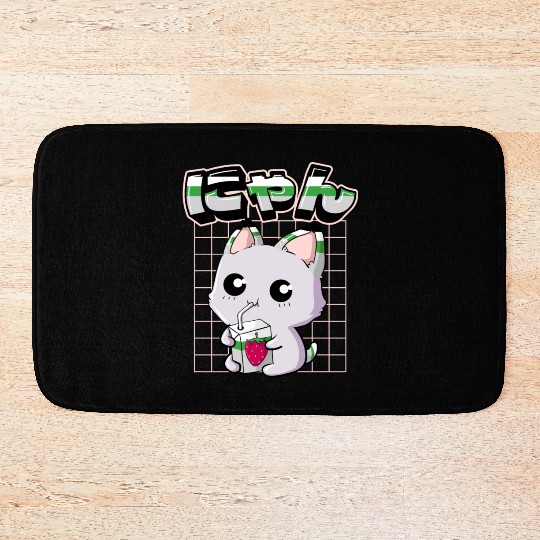Demiromantic Pride Kawaii Cat Strawberry Milk Bath Mats