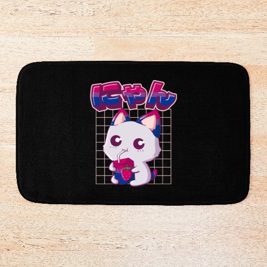 Bisexual Pride Bi Kawaii Cat Strawberry Milk Bisex Bath Mats