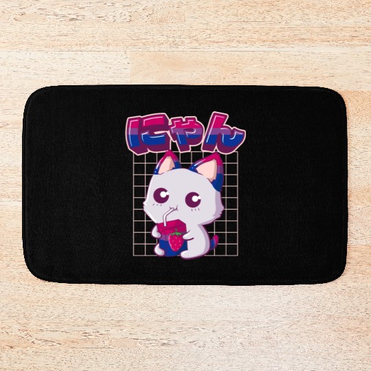 Bisexual Pride Bi Kawaii Cat Strawberry Milk Bisex Bath Mats