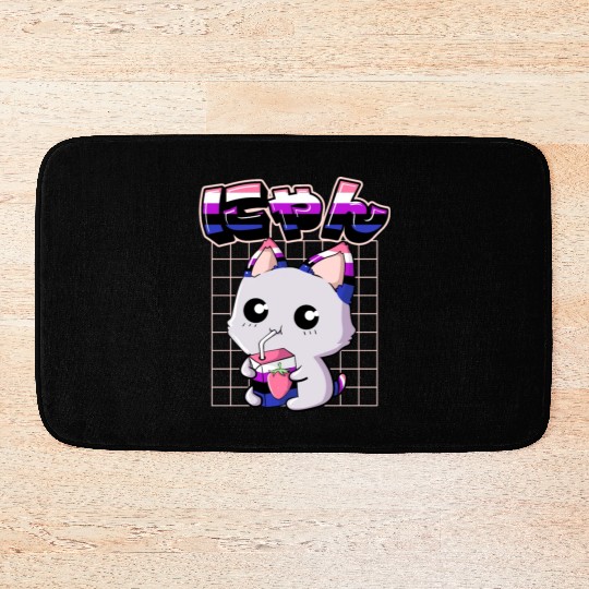 Genderfluid Pride Kawaii Cat Strawberry Milk Bath Mats