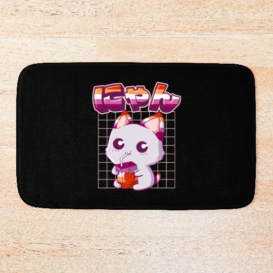 Lesbian Pride Gay Kawaii Cat Strawberry Milk Lesbi Bath Mats