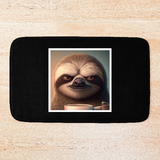 3d Sloth grumpy Coffee I hate people good morning Bath Mats
