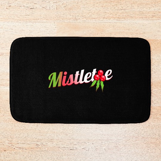 Green Red White Mistletoe Logo For Christmas Bath Mats