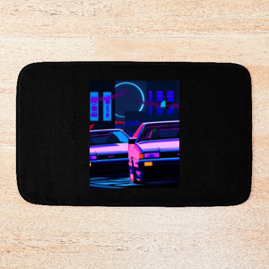Vaporwave Car Synthwave City Bath Mats