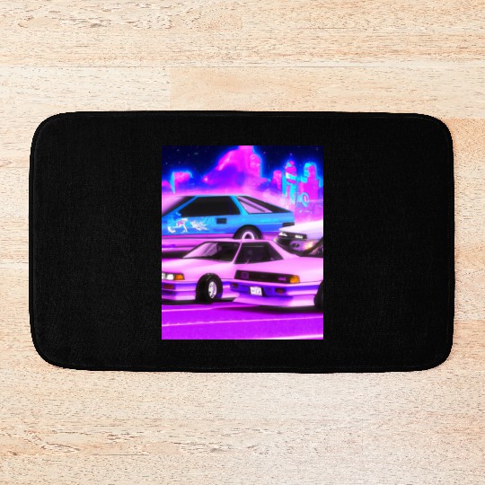 Vaporwave Car Synthwave City Bath Mats
