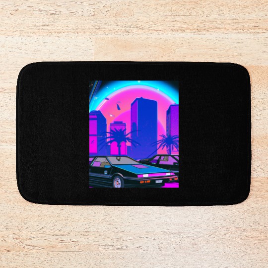 Vaporwave Car Synthwave City Bath Mats